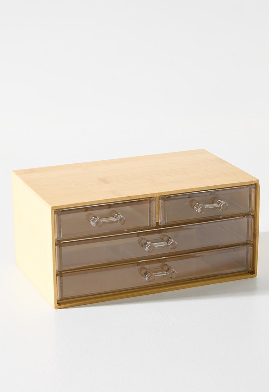 Bathroom Solutions - BAMBOO MAKE-UP ORGANISER 4 DRAWER LRG