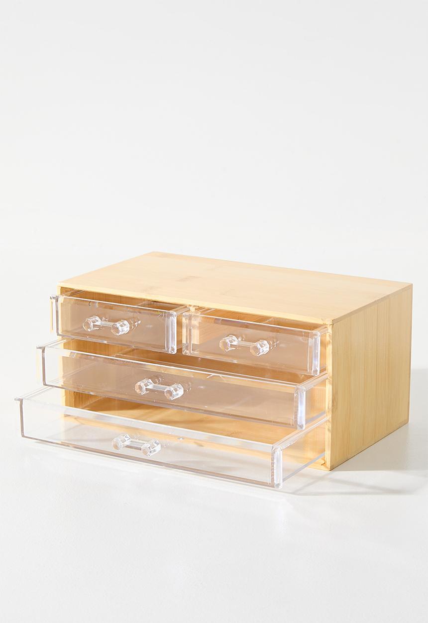 Bathroom Solutions - BAMBOO MAKE-UP ORGANISER 4 DRAWER LRG
