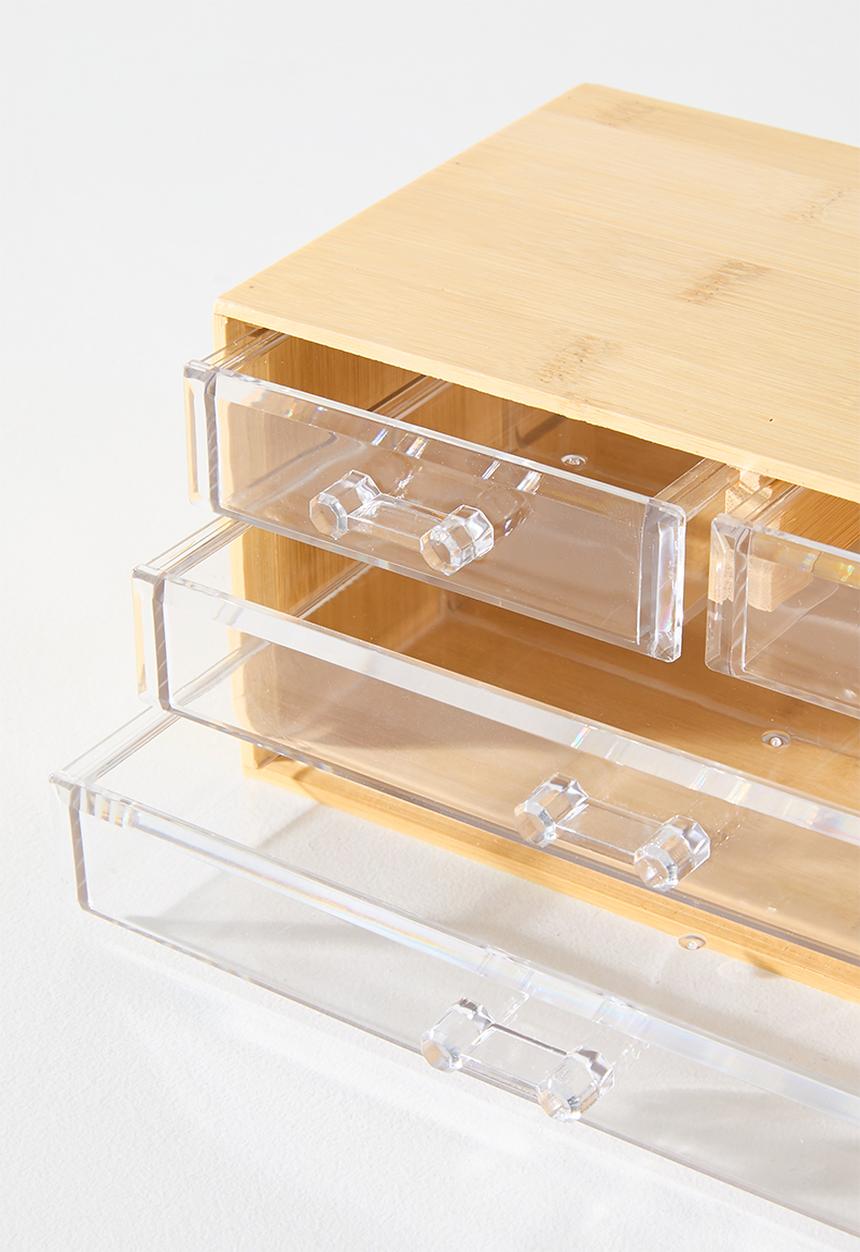 Bathroom Solutions - BAMBOO MAKE-UP ORGANISER 4 DRAWER LRG