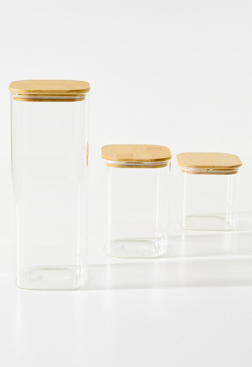 Excellent Houseware - Bamboo storage jar set of 3 - Clear