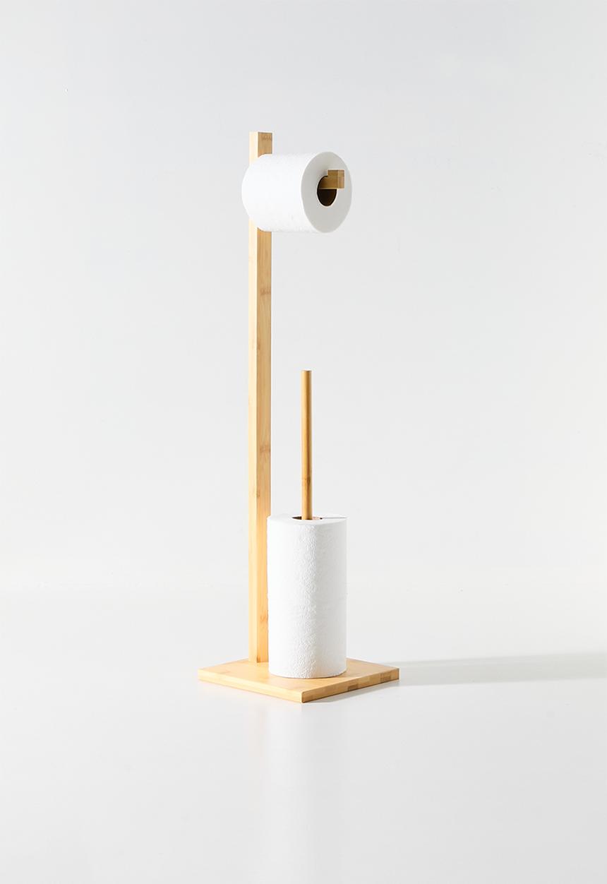 Bathroom Solutions - Bamboo toilet roll holder set - natural