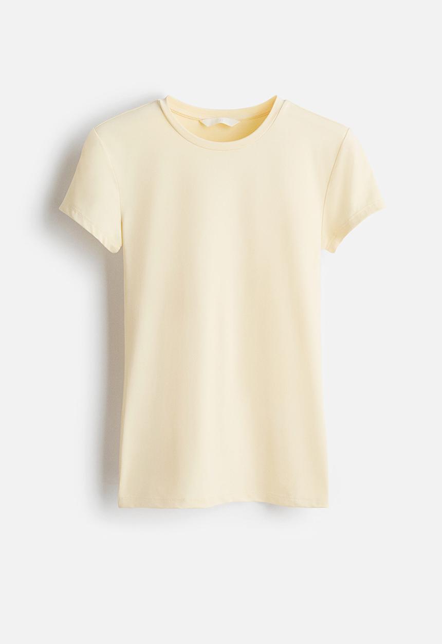 H&M - Fitted microfibre T-shirt - pale yellow