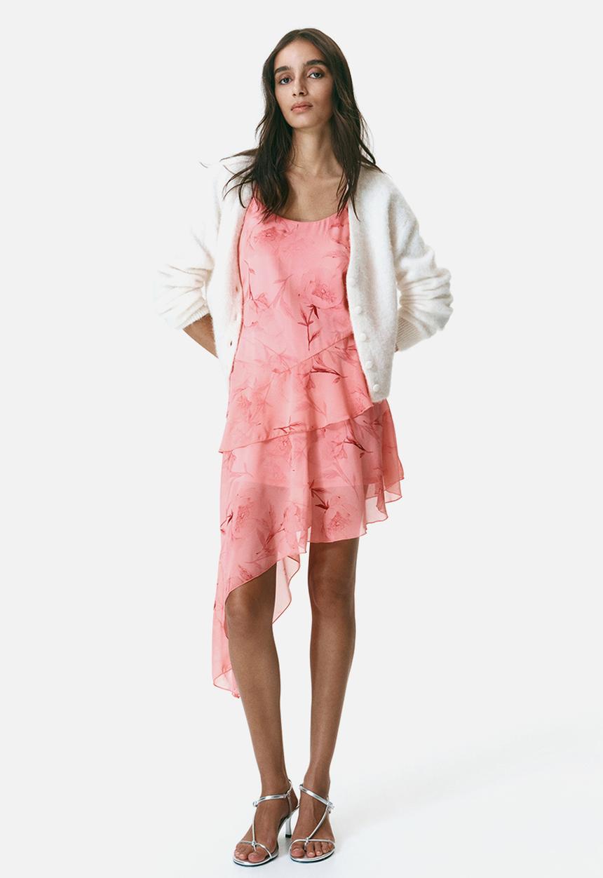 H&M - Asymmetric chiffon dress - pink/floral