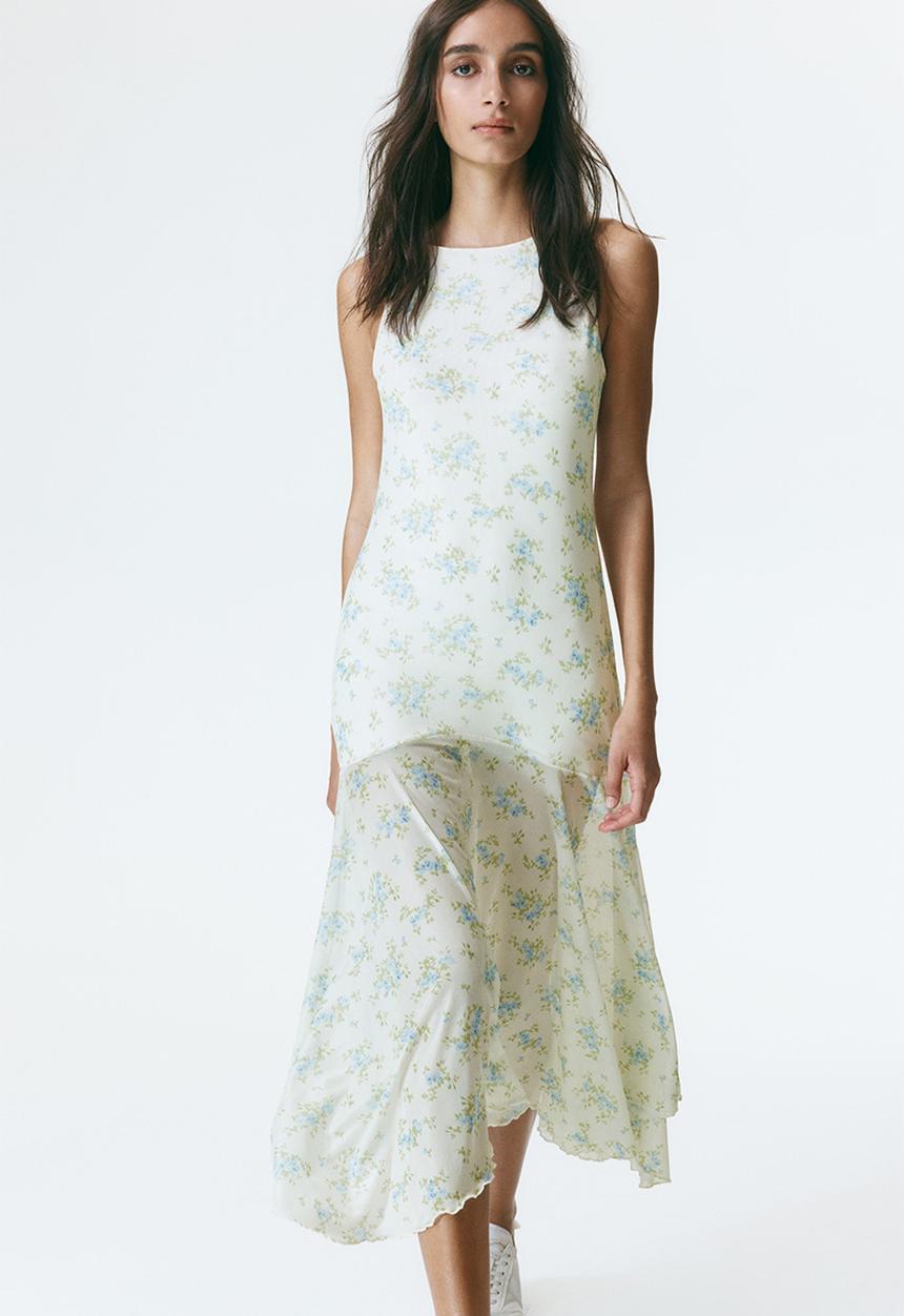 H&M - Patterned mesh dress - cream/blue floral