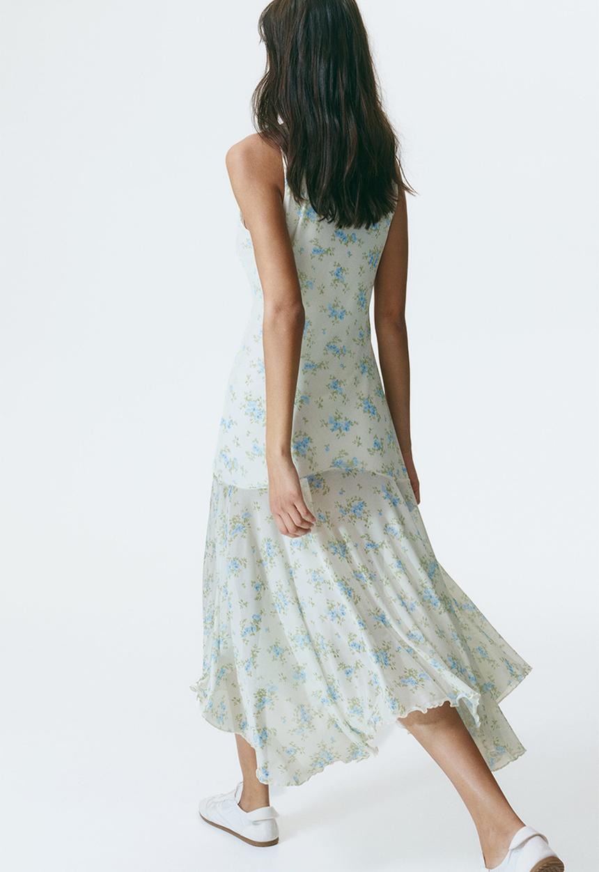 H&M - Patterned mesh dress - cream/blue floral