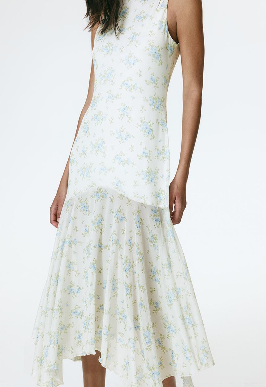H&M - Patterned mesh dress - cream/blue floral