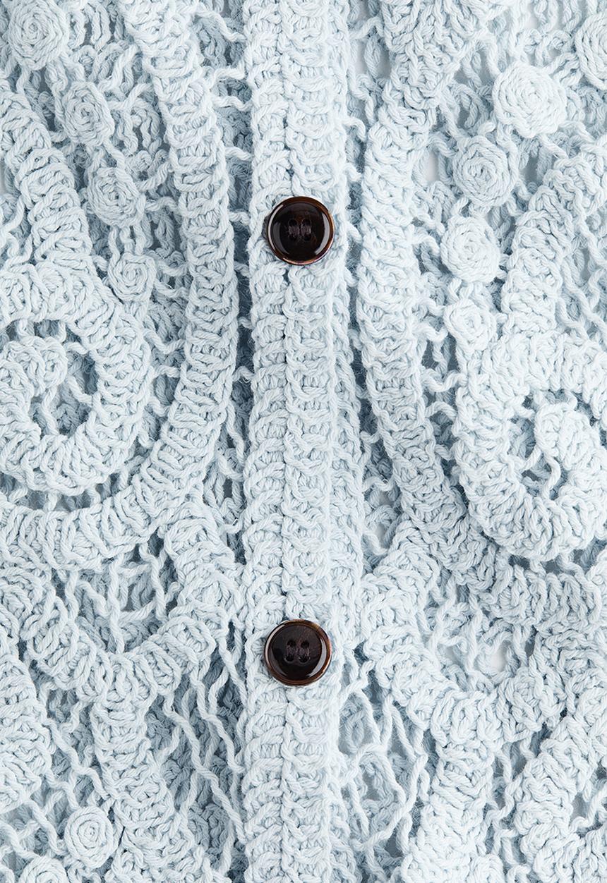 H&M - Crochet-look button-front top - light dusty turquoise