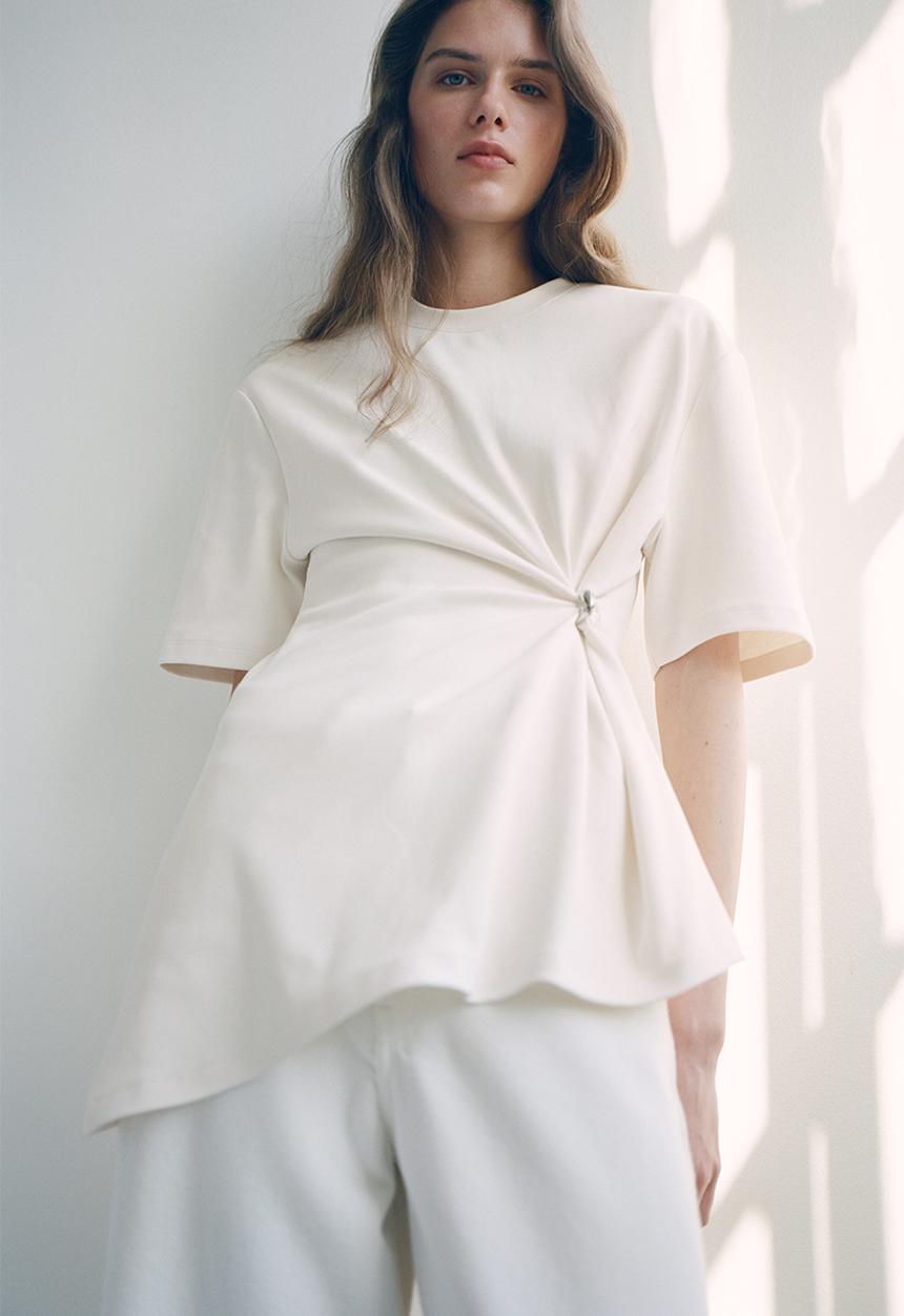 H&M - Draped-detail asymmetric top - cream