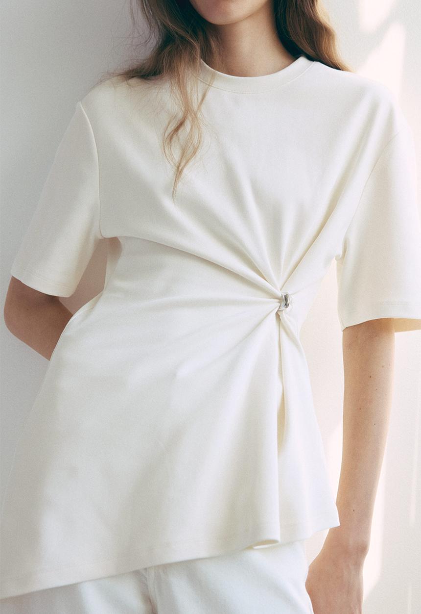 H&M - Draped-detail asymmetric top - cream