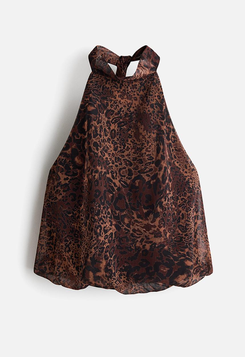 H&M - A-line halterneck top - brown/leopard print