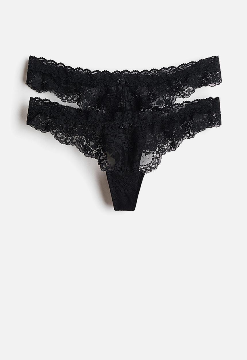 H&M - 2-Pack lace thong briefs - black