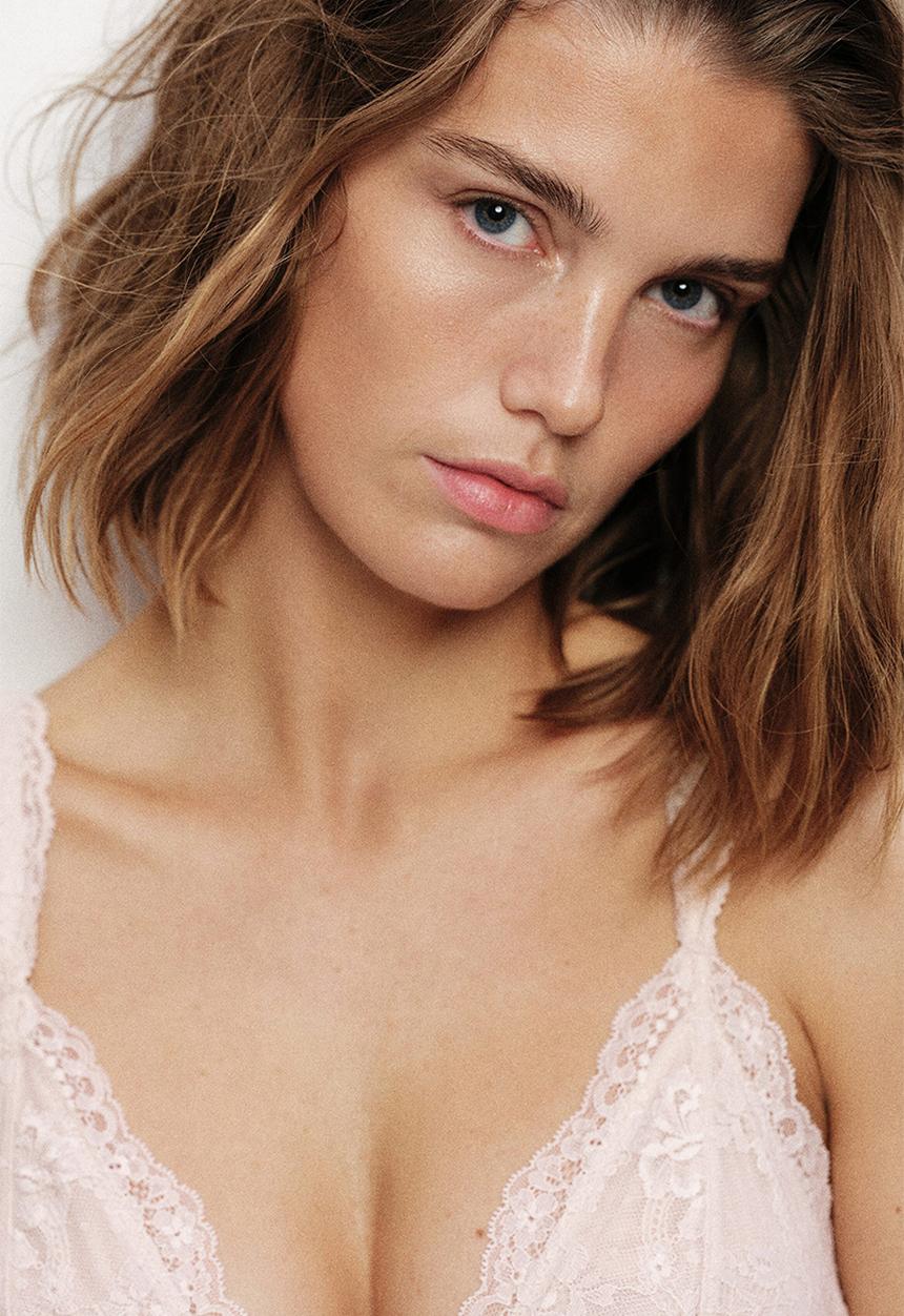 H&M - Padded non-wired lace bra - pale beige