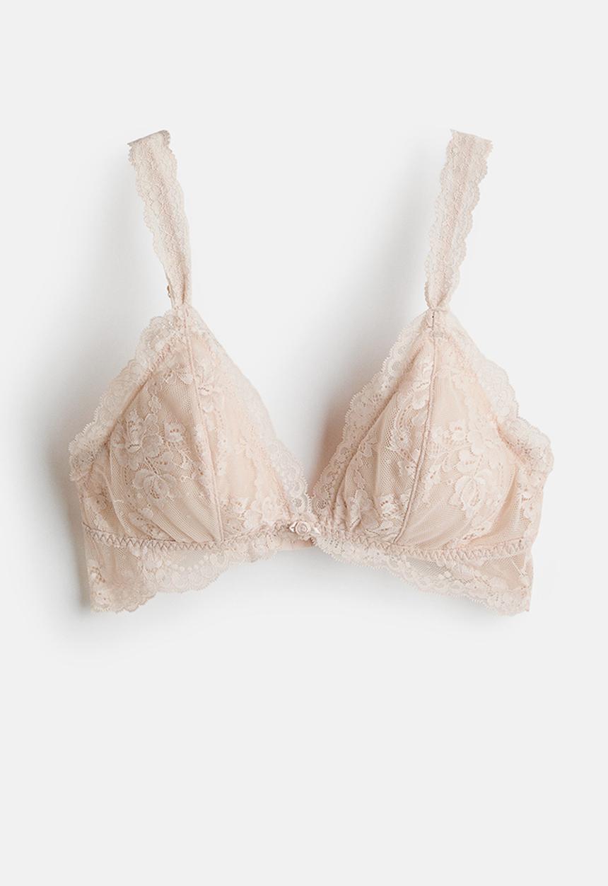 H&M - Padded non-wired lace bra - pale beige