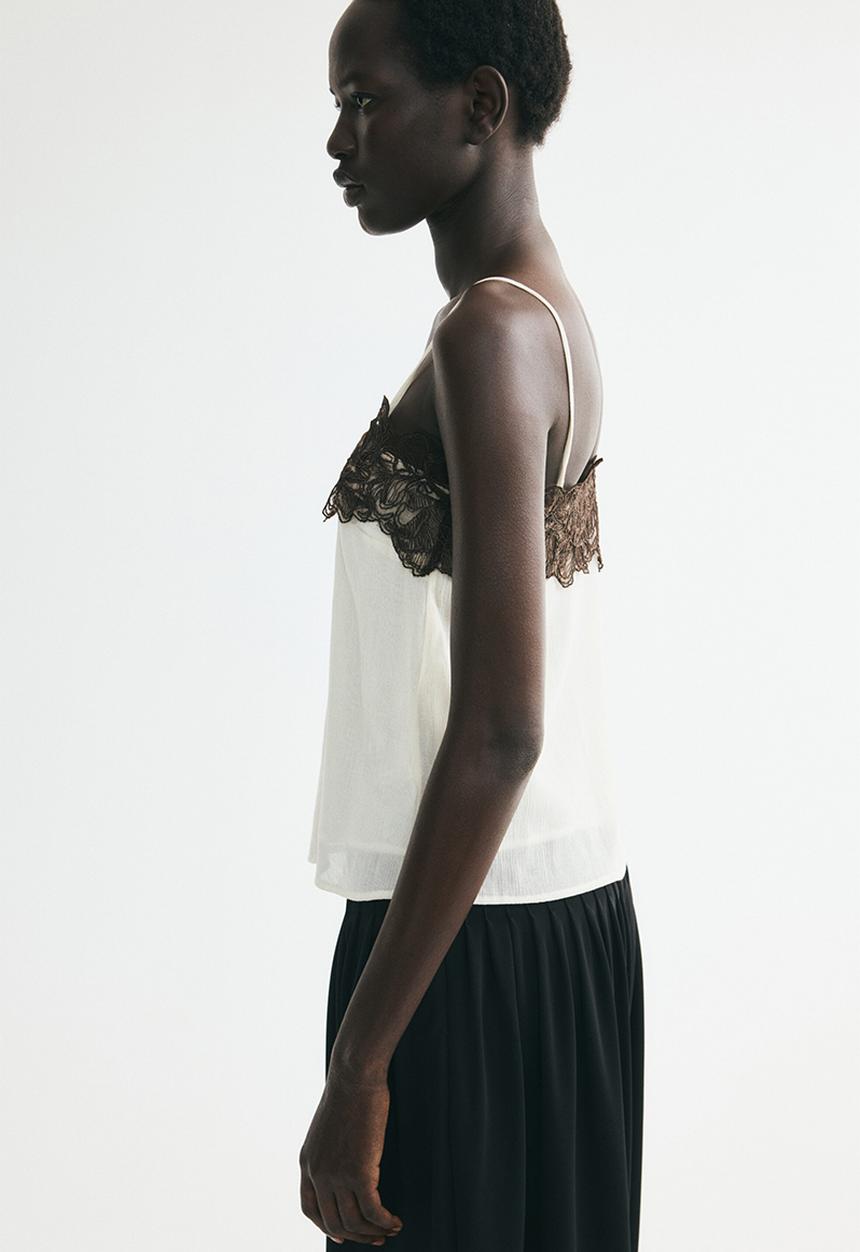 H&M - Appliqu?d strappy top - light beige