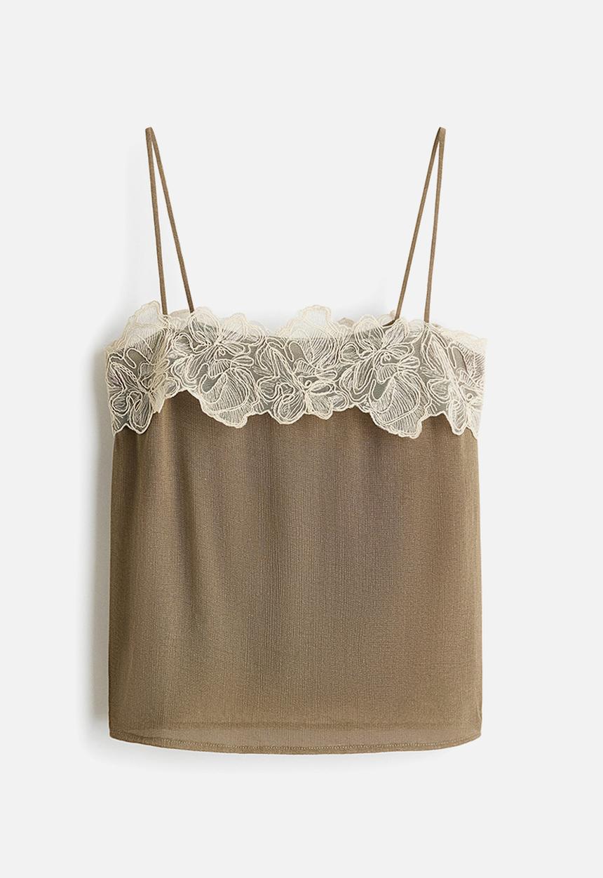 H&M - Appliqu?d strappy top - khaki green