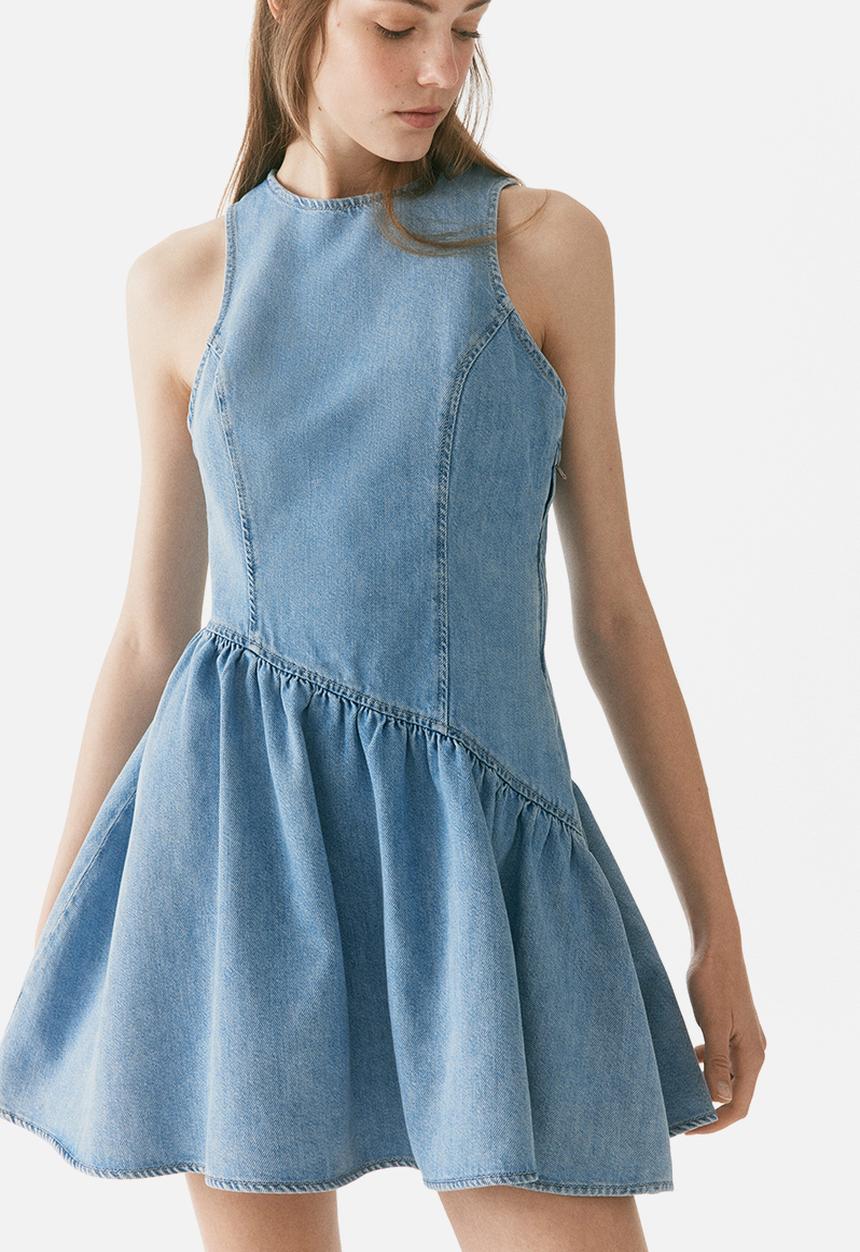 H&M - Flared-skirt denim dress - light denim blue