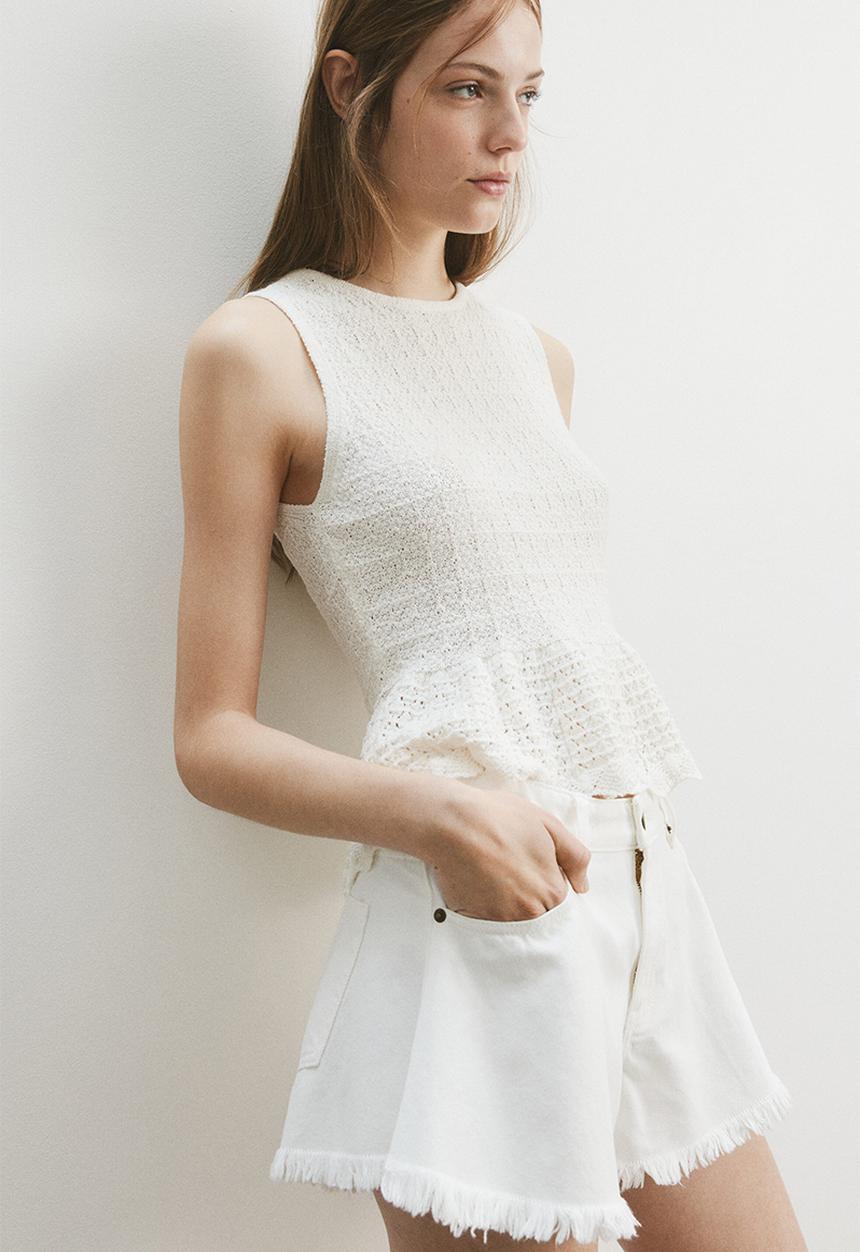 H&M - Frayed denim shorts - cream