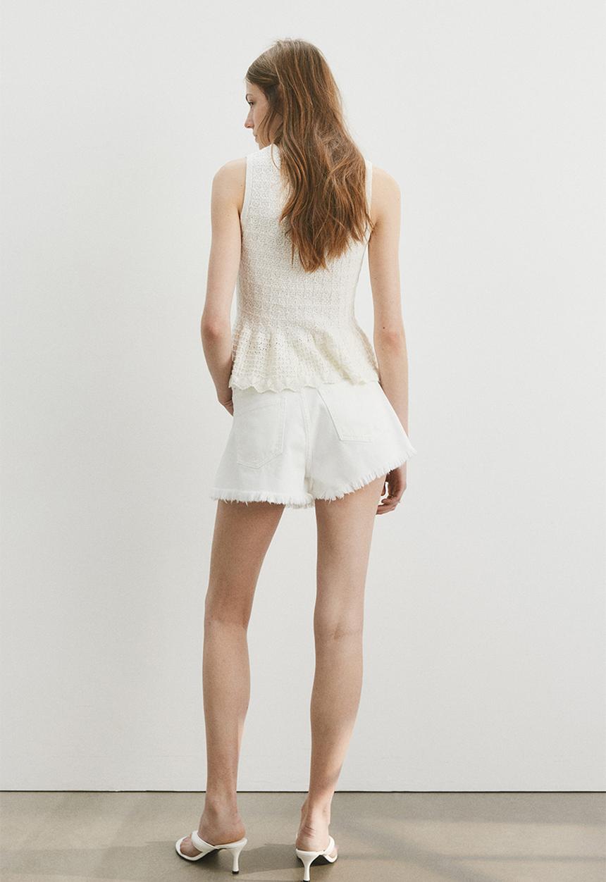 H&M - Frayed denim shorts - cream