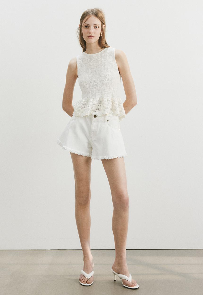 H&M - Frayed denim shorts - cream