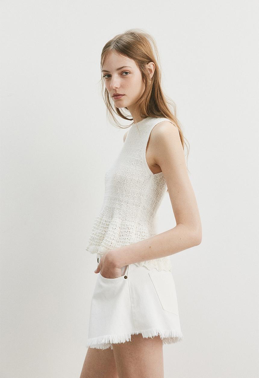 H&M - Frayed denim shorts - cream