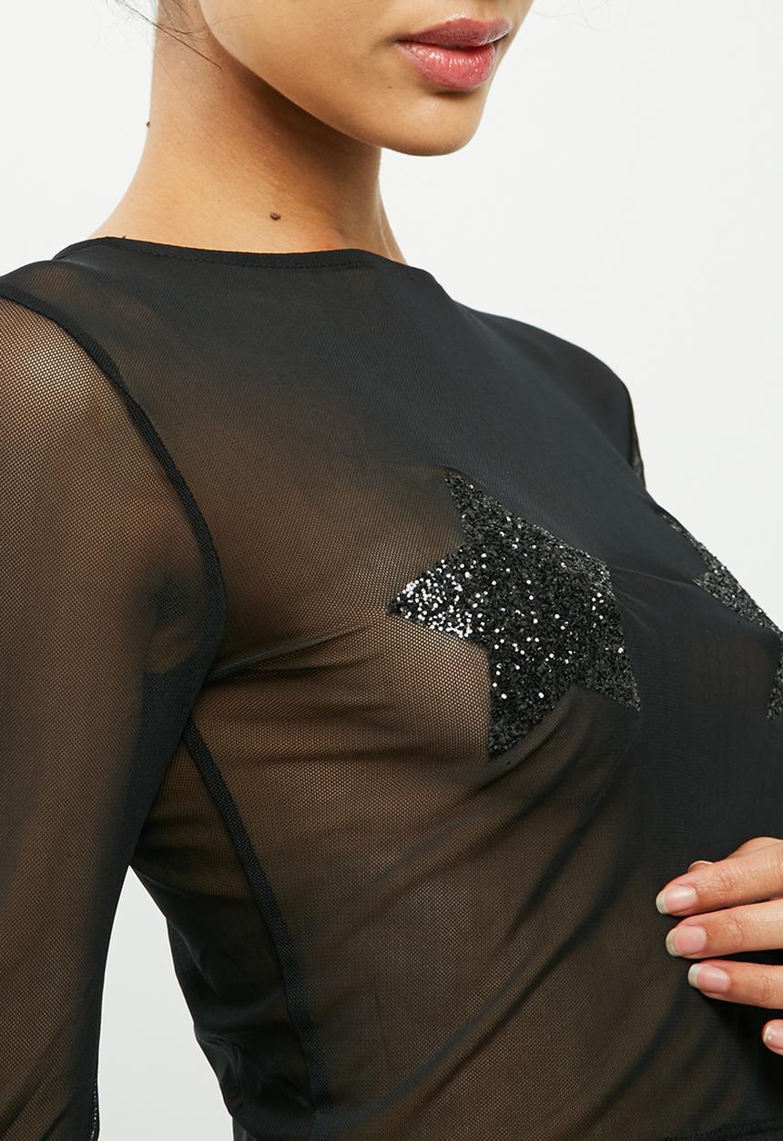 Missguided - Star detail mesh crop top