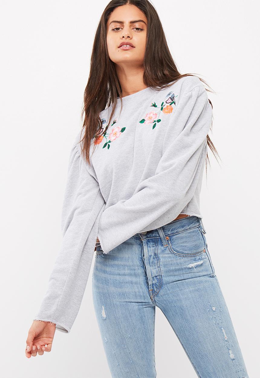 Missguided - Puff sleeve applique cropped sweat