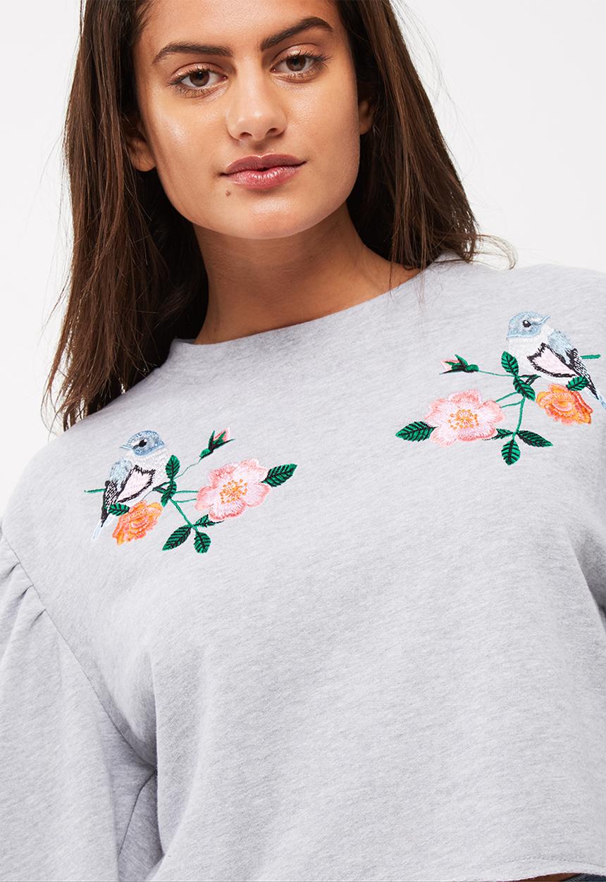 Missguided - Puff sleeve applique cropped sweat