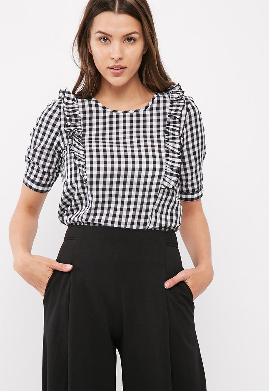 ONLY - Pepita frill gingham blouse