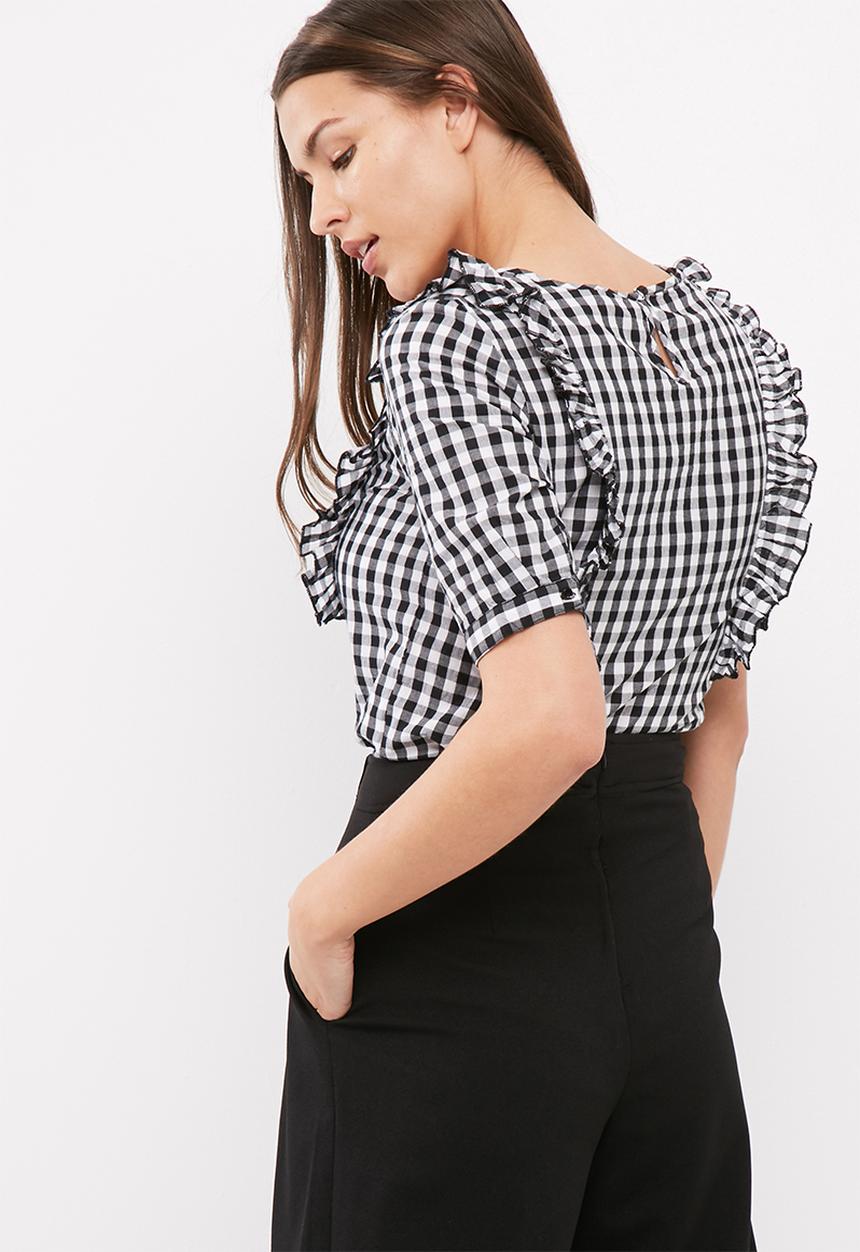 ONLY - Pepita frill gingham blouse