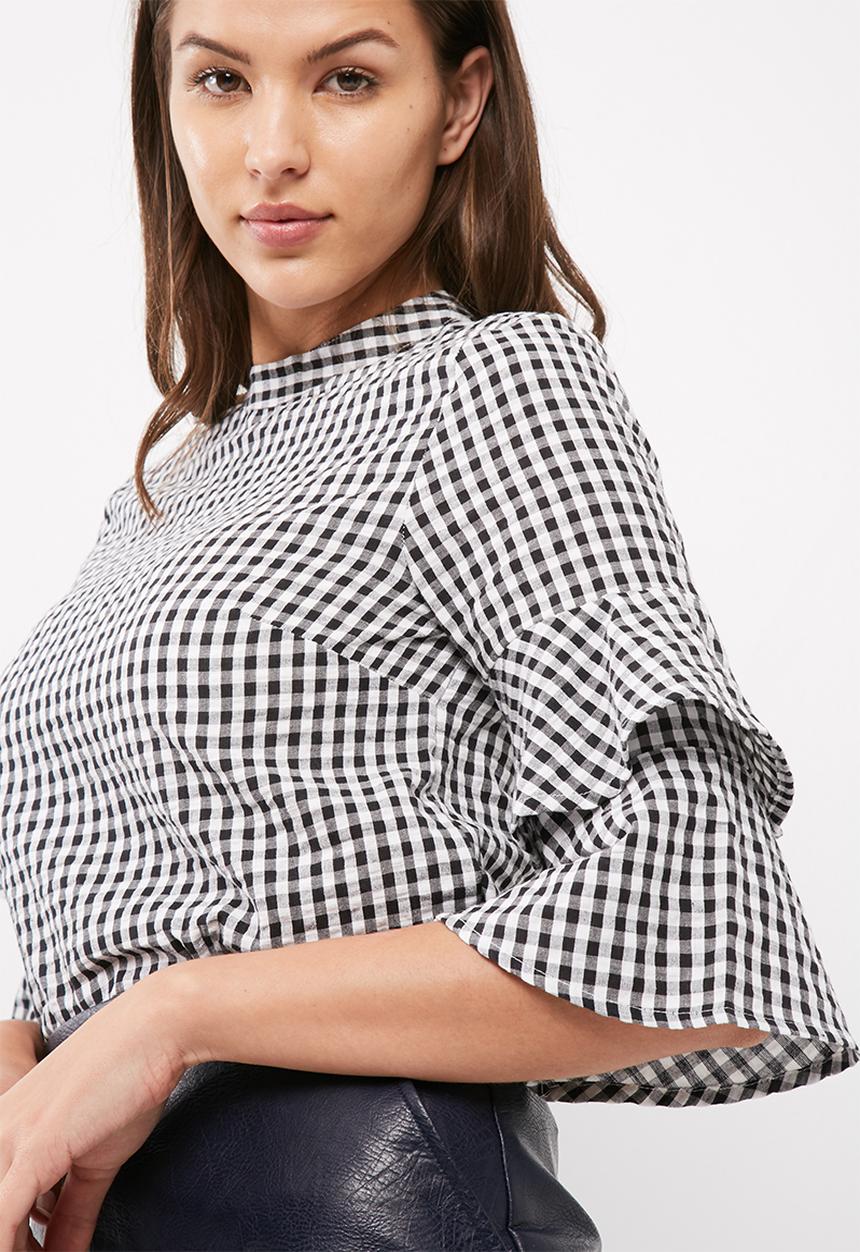 ONLY - Pepita flared gingham blouse