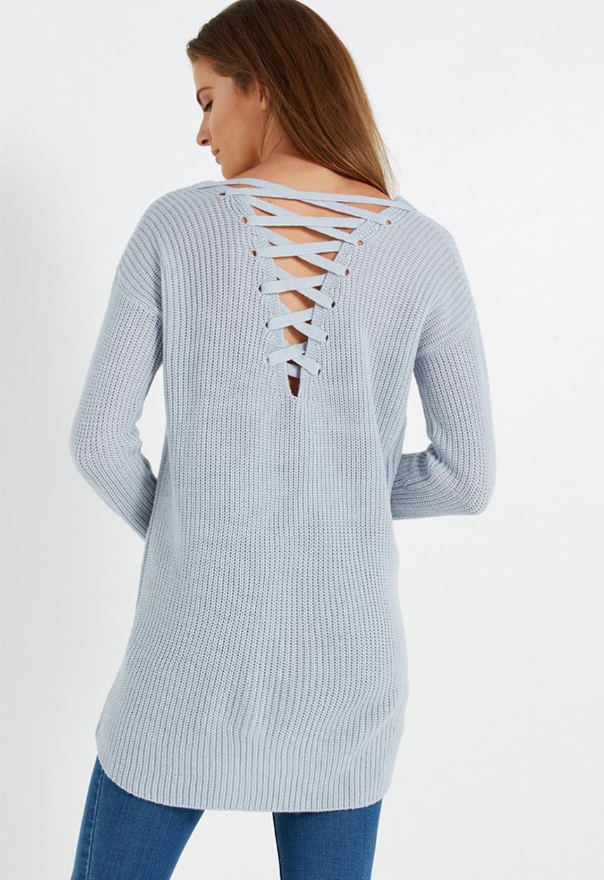 Camilla open back knit - soft sky blue