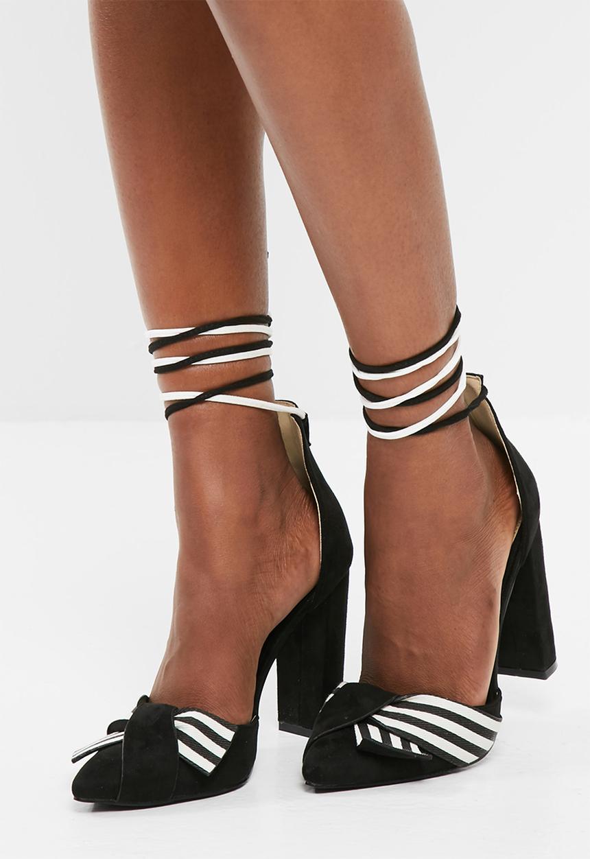 Missguided - Striped wrap around block heel