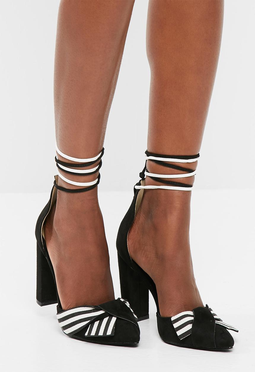 Missguided - Striped wrap around block heel