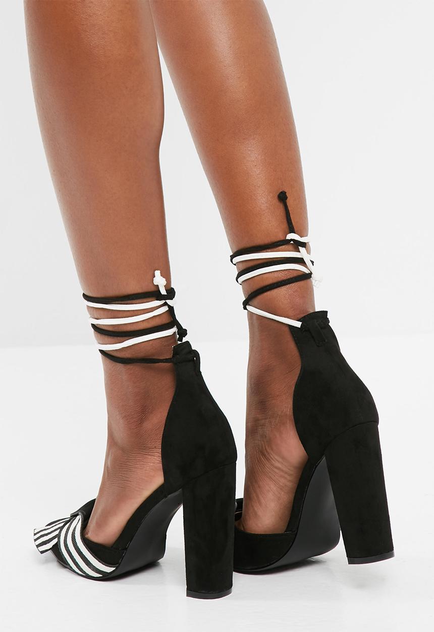 Missguided - Striped wrap around block heel