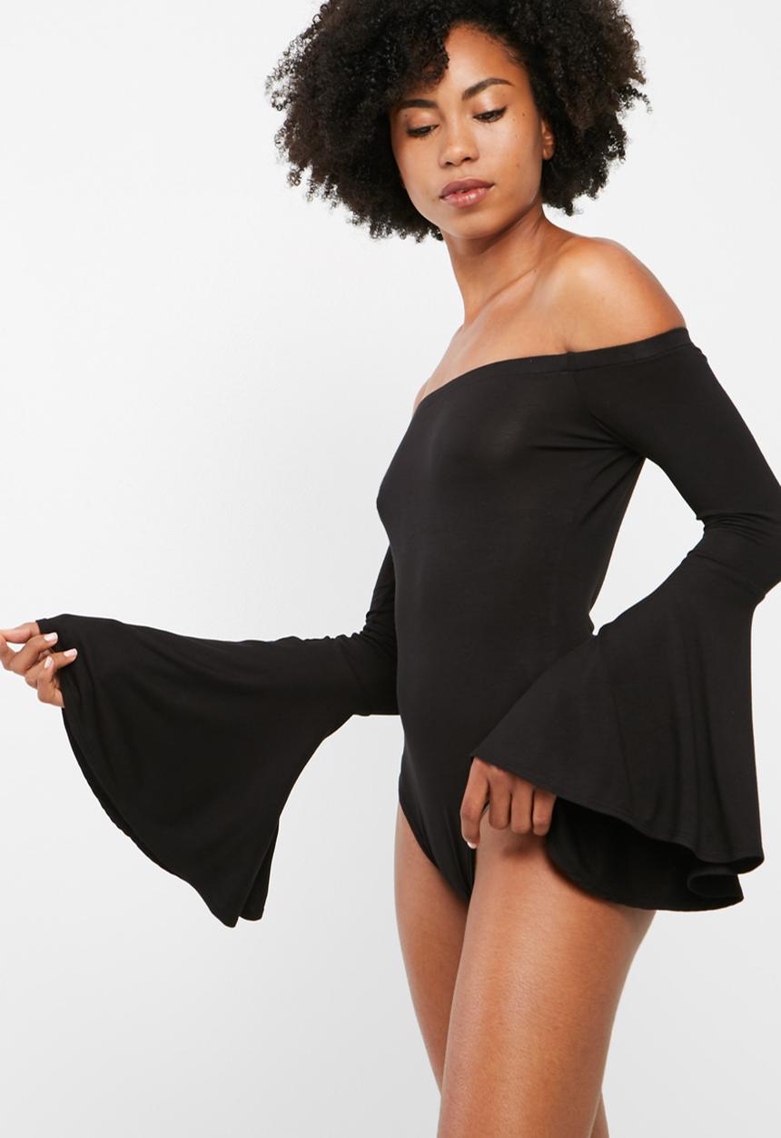 dailyfriday - Flared sleeve off shoulder bodysuit