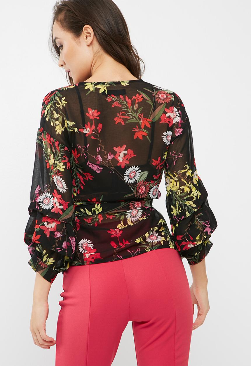 Missguided - Floral print wrap tie blouse