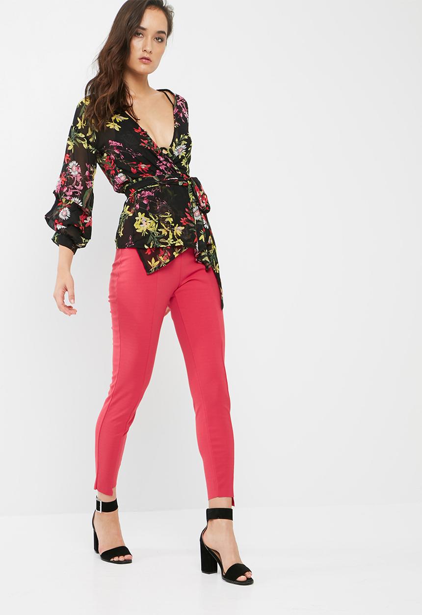 Missguided - Floral print wrap tie blouse