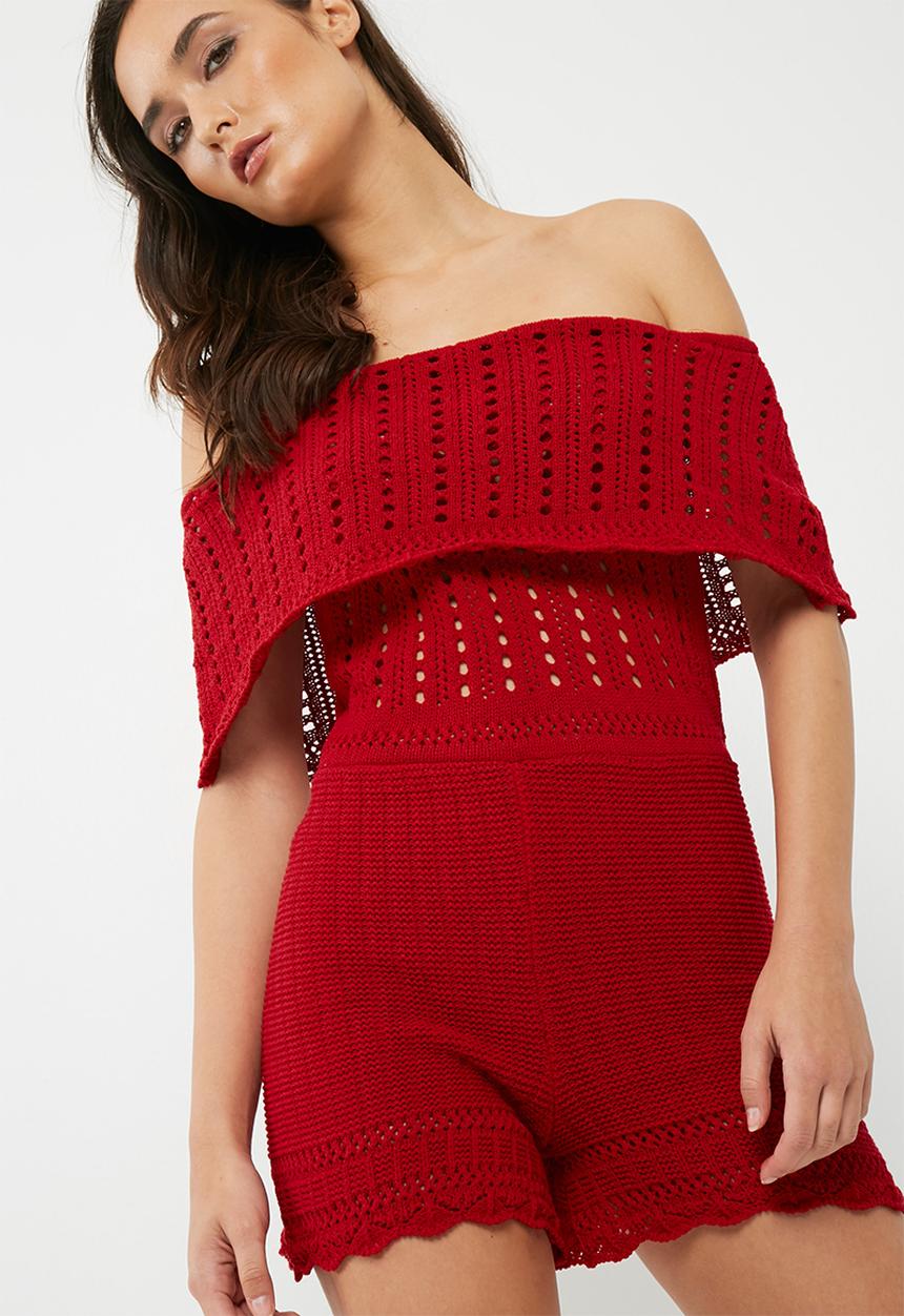 Missguided - Bardot crochet playsuit