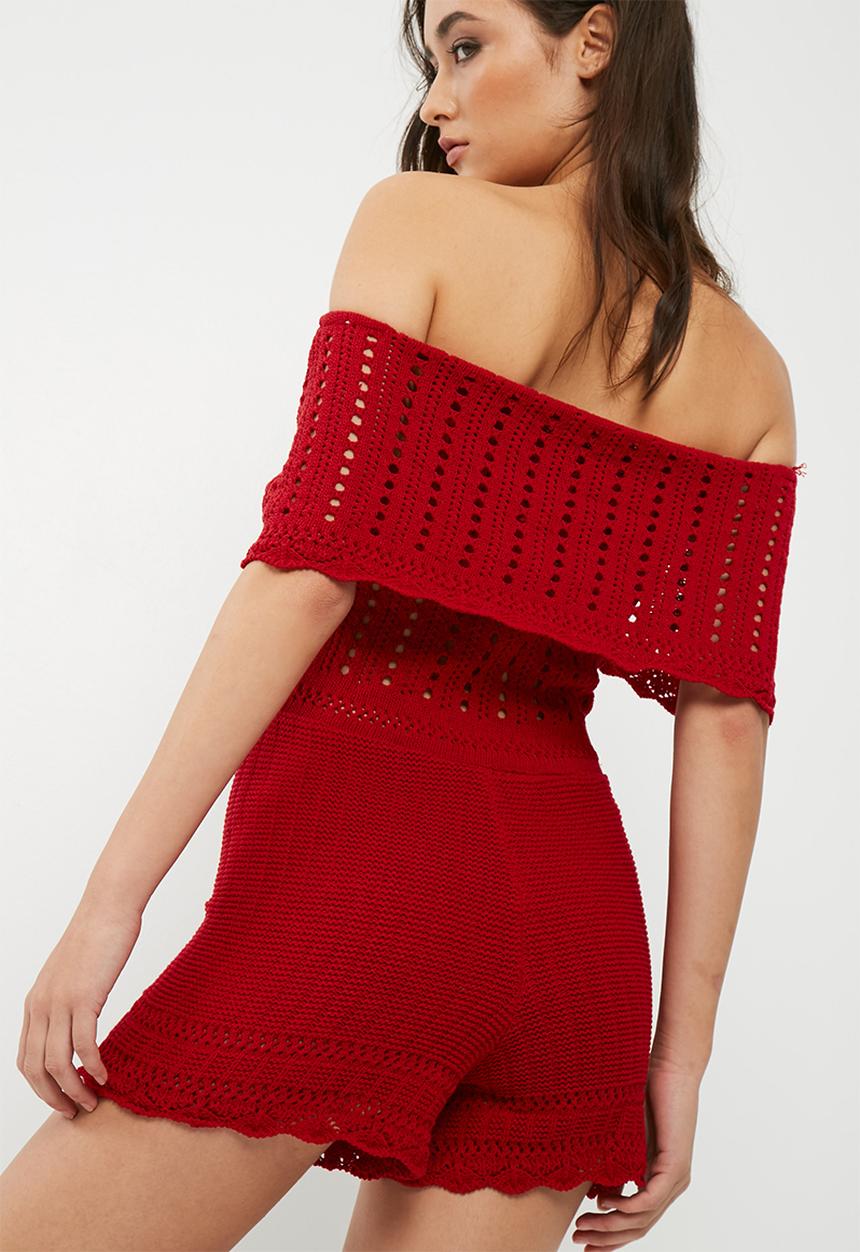 Missguided - Bardot crochet playsuit