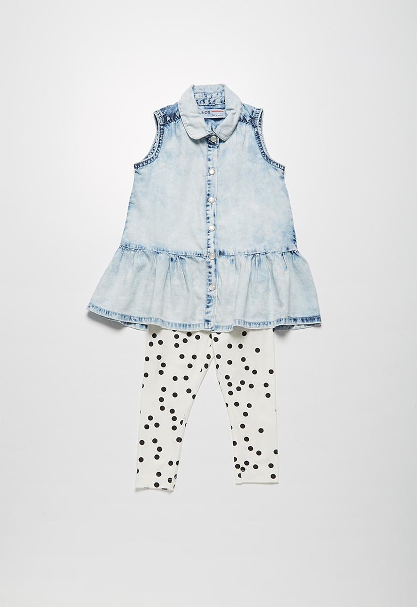 MINOTI - Spotty denim shirt & leggings set