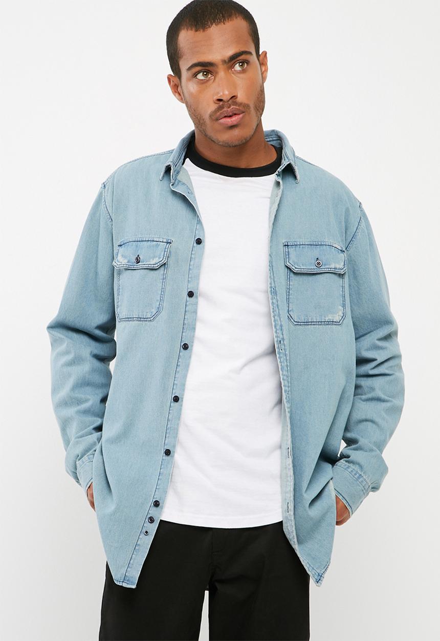 basicthread - Regular fit distressed denim shirt