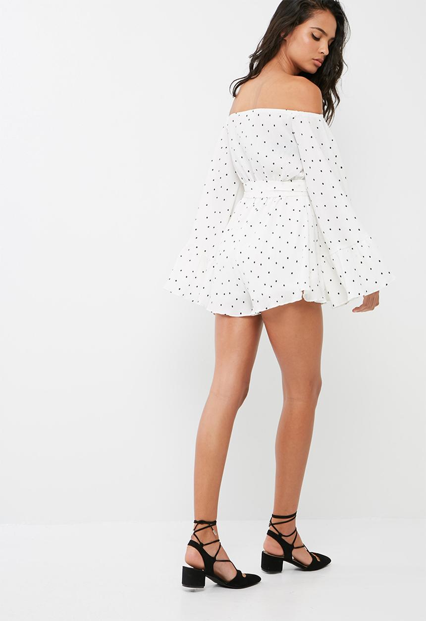 Missguided - Polka dot crinkle bardot playsuit