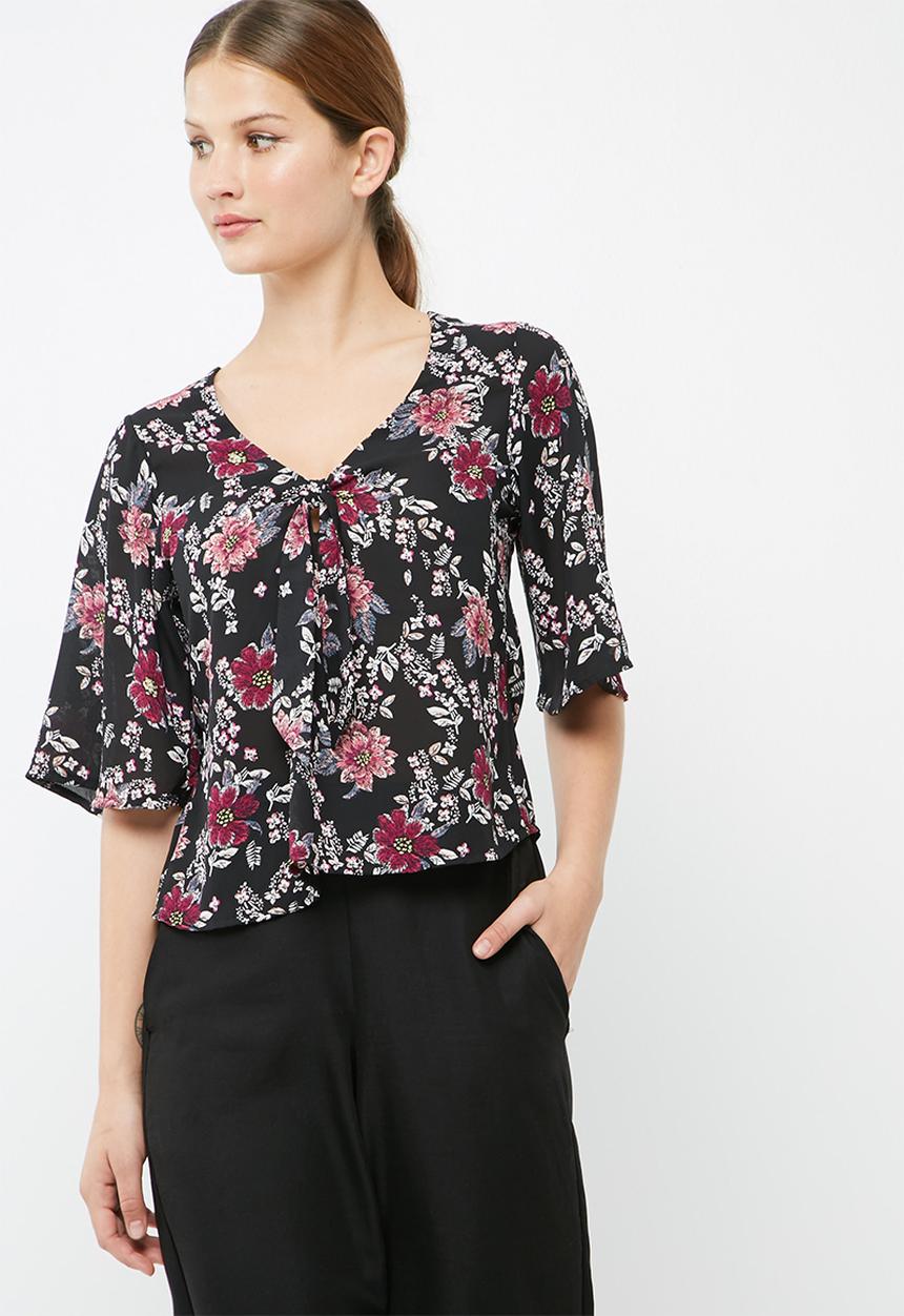 dailyfriday - Floral print knot front blouse