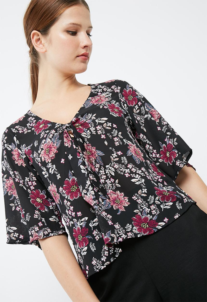 dailyfriday - Floral print knot front blouse