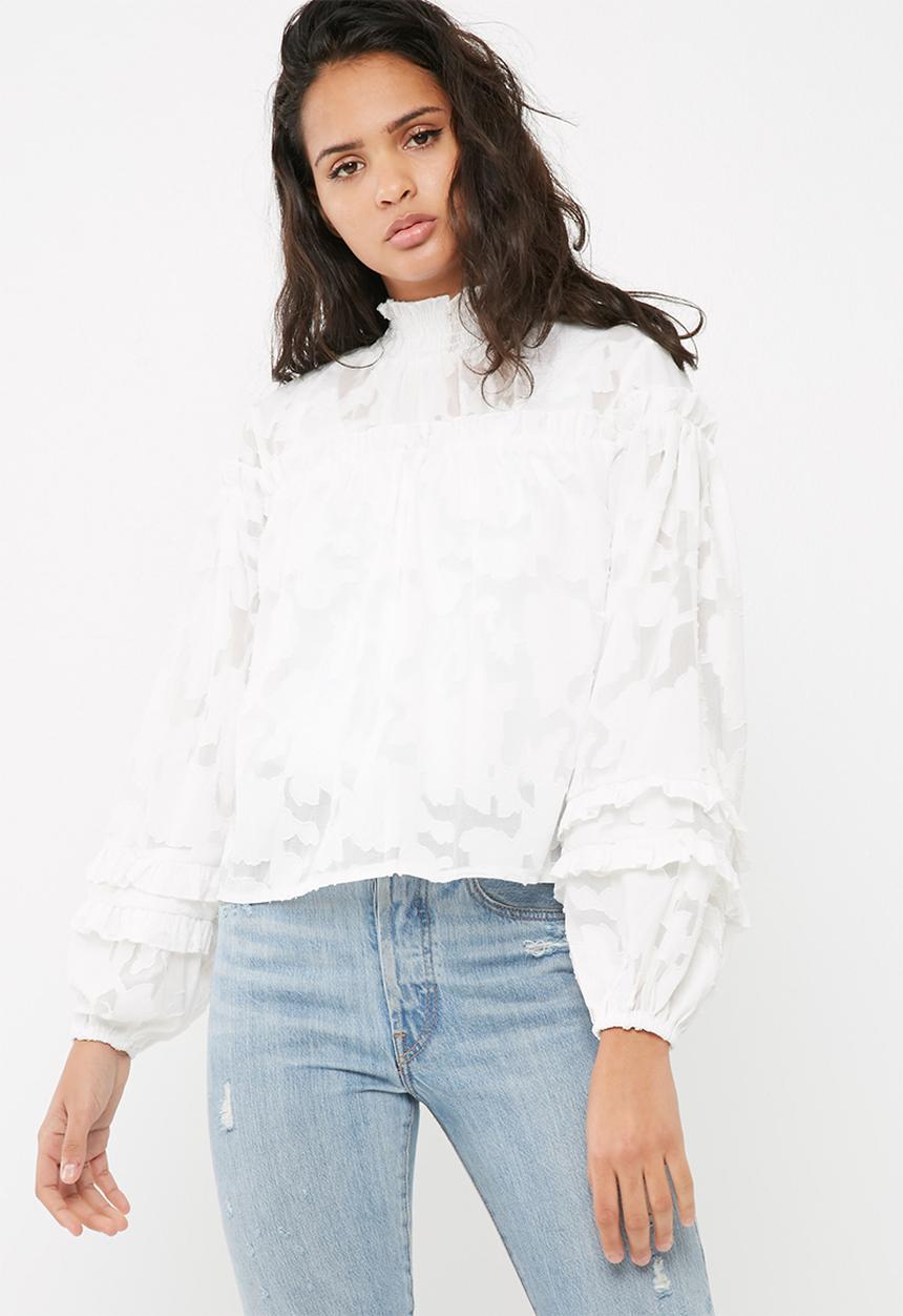 Missguided - Mesh high neck gathered detail blouse