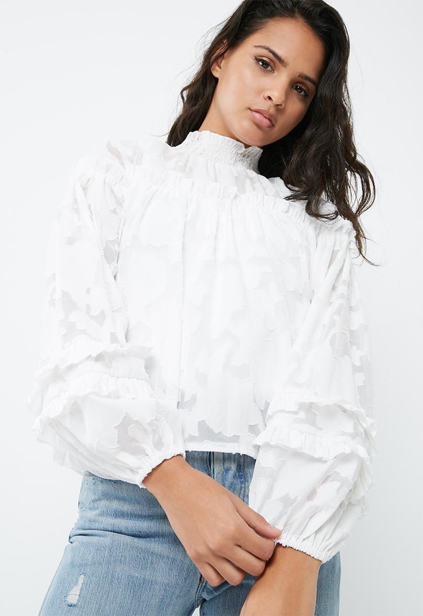Missguided - Mesh high neck gathered detail blouse