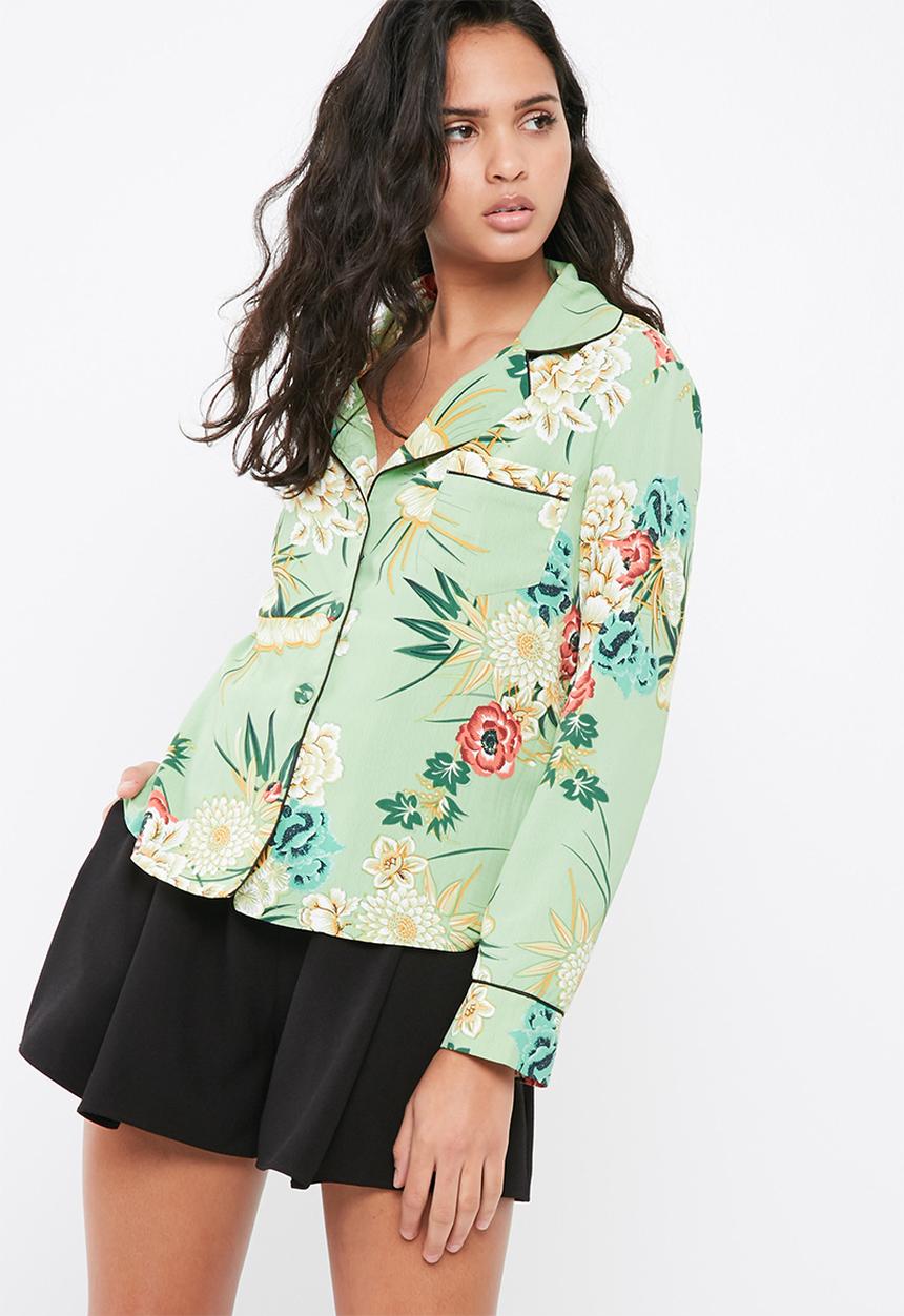 Missguided - Floral print piping detail pyjama shirt