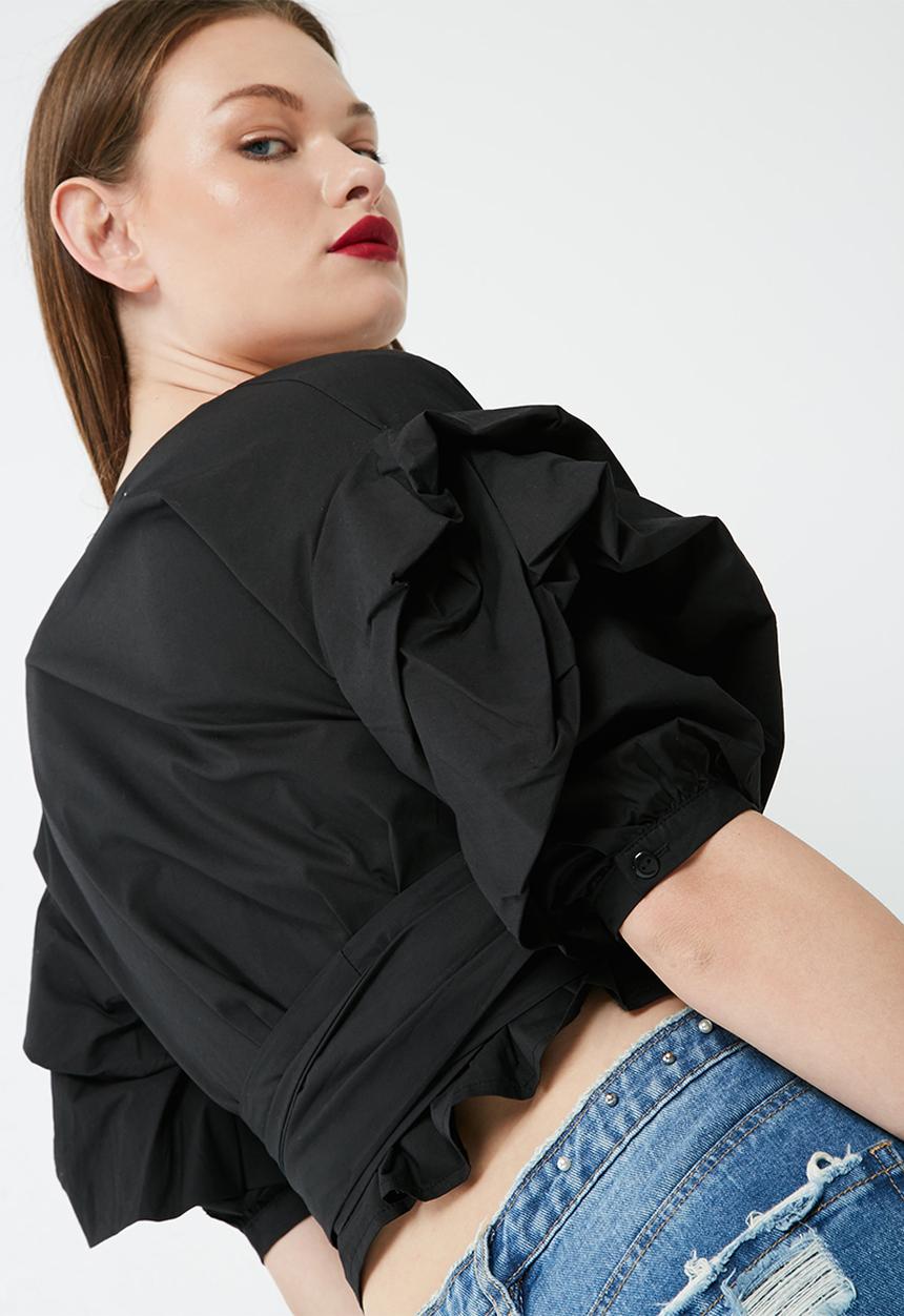 Missguided - Wrap over gathered sleeve blouse