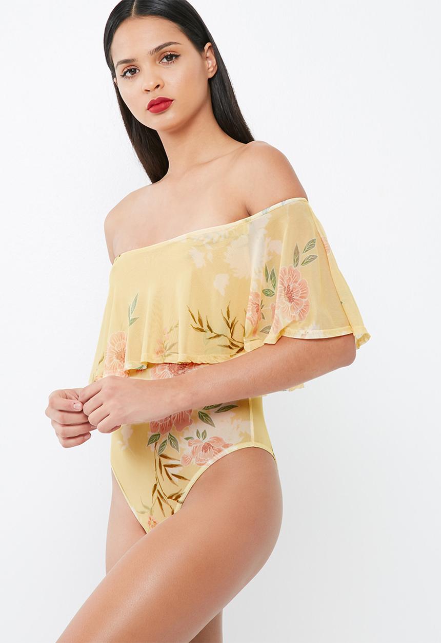 Missguided - Floral print mesh bardot bodysuit