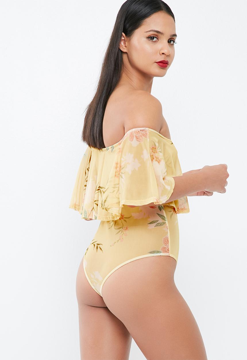 Missguided - Floral print mesh bardot bodysuit